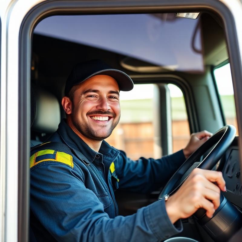 Happy professional truck driver